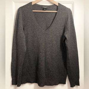Ann Taylor 100% Cashmere V-Neck Pullover Sweater - Charcoal Gray